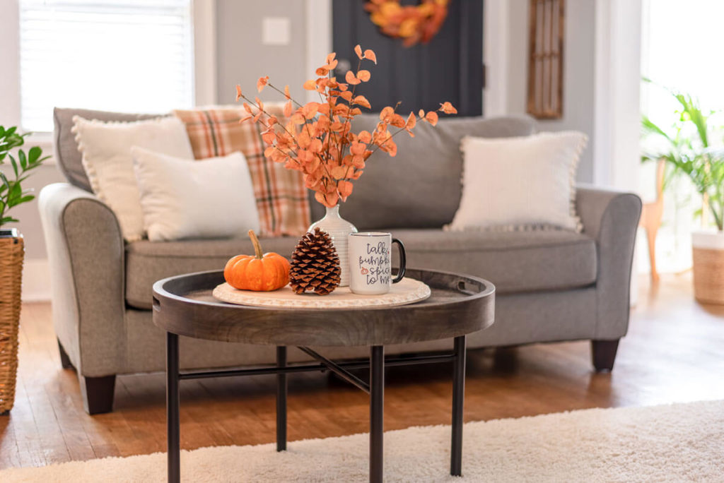 Cozy living room decorated for fall