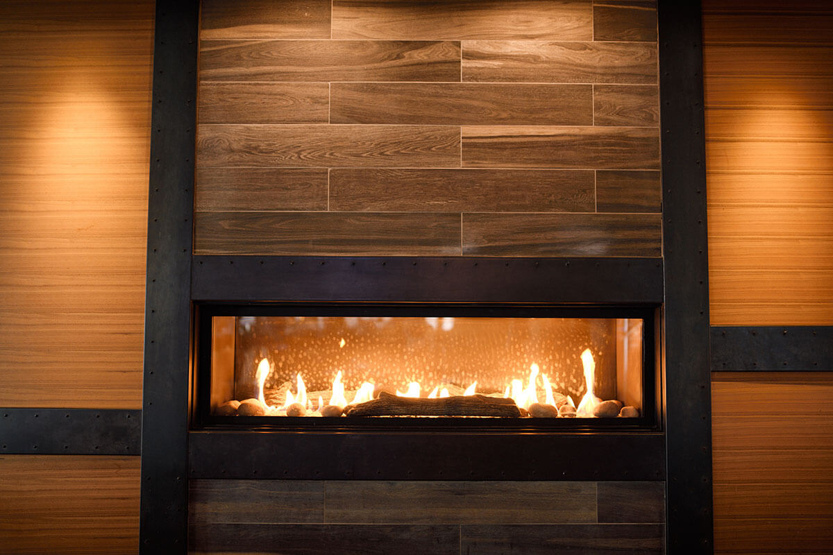 Modern gas fireplace in wall