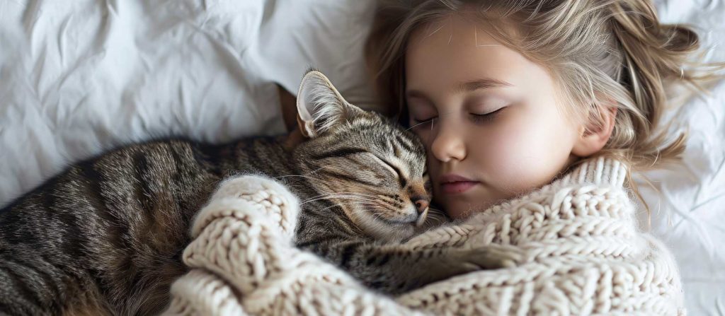 little-kid-sleeping-in-a-bed-with-her-pet-cat