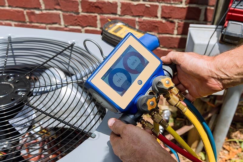 Air conditioner check service, leak detection, fill refrigerant